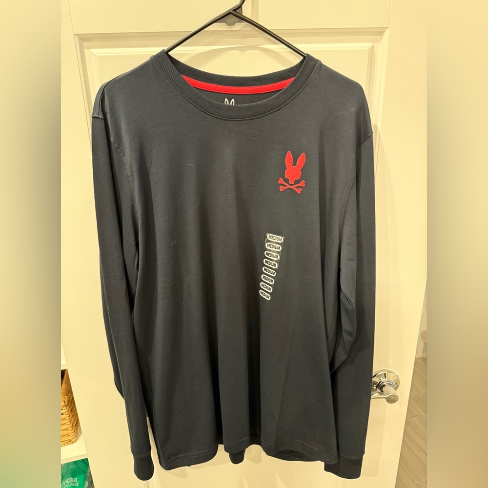 Psycho Bunny Black Long Sleeve Tee with Red Logo